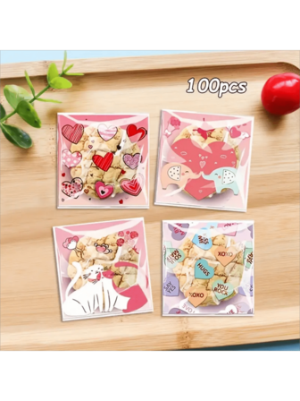 100/200/300pcs Heart Print Gift Bags, Happy Valentine's Day Gift Packaging Bags, Self-Adhesive Bags Suitable For Events, Parties, Weddings, Engagements, Anniversaries, Valentine's Day Decoration