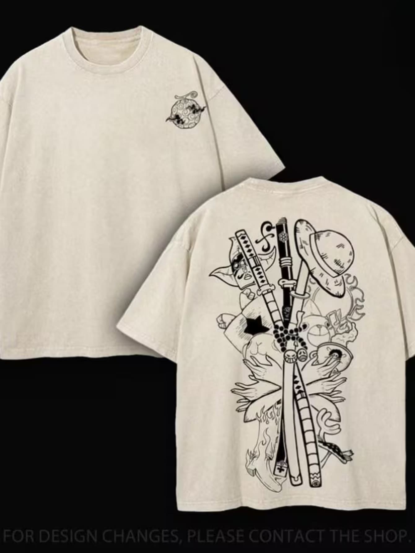 Washed Cotton Men's T-Shirts, Retro-Style Double-Sided Anime Comics, Wind-Washed Heavy Cotton T-Shirts, Printed T-Shirts, Anime Fans, Anime Fans, Men's Clothing, Street Fashion  To Wear. - 杏色 - 查看 1