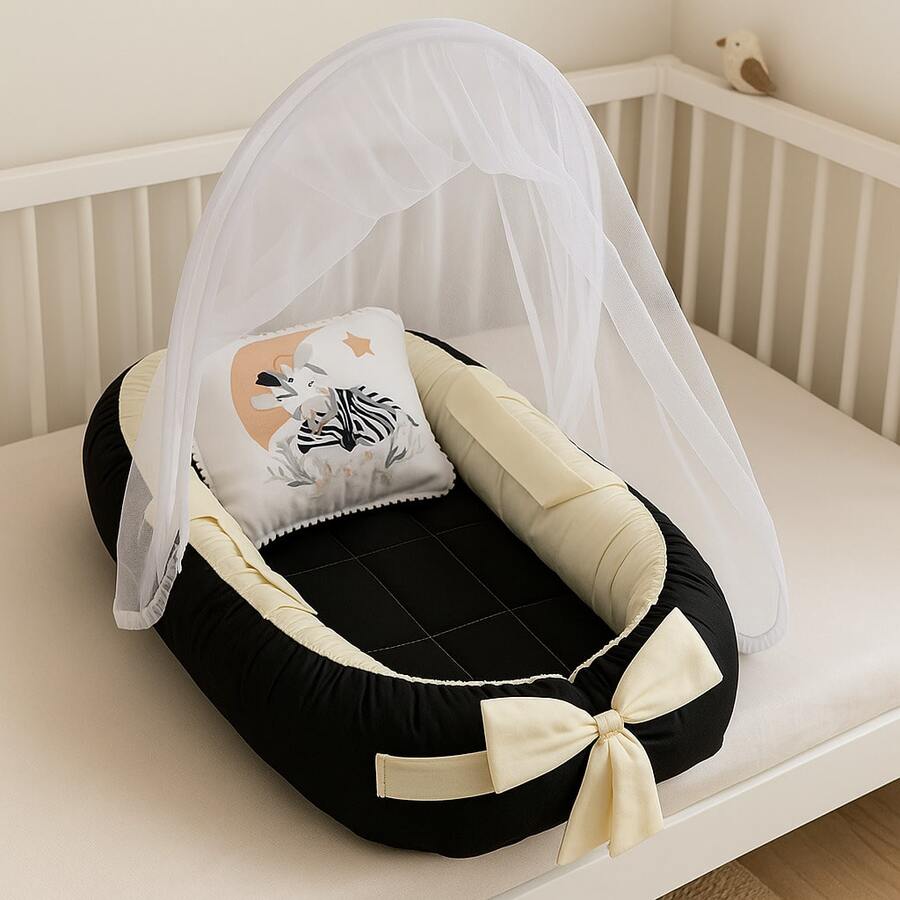 Baby Crib Reducer Nest With Mosquito Net Arch, Various Colors - Black - View 1