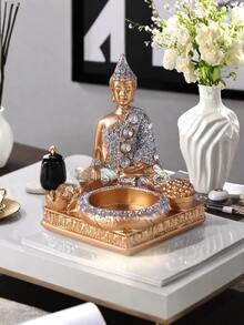 1pc Gold-Color Buddha Statue, Meditation Decor, Zen Home Decoration - Multicolor - View 4