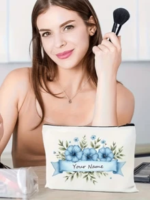 Customizable Cosmetic Bag And Large-Capacity Storage Bag With Your Name, Floral Egg-Shaped Design, Lightweight And Foldable Travel Toiletry Bag, Machine Washable, Open Design, Unisex. - Multicolor - View 4