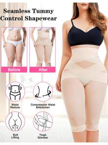 Nebility 2 PCS High Waist Shaper Leggings For Women Tummy Control Butt Lifting Seamless Shapewear Thigh Slimming Body Shaper Panties - 米色*2 - 查看 3