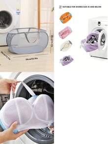 Foldable Mesh Laundry Basket With Carrying Handles, Large Side Pocket For Children's Room, Student Dorm, Caravan, Cruise Ship, Gray Closet Organizer, College Dorm Essentials, Clothes Organizer, Storage Organizer, Laundry Bag, Washing Machine Bag, For Dirty And Clean Clothes, Bras, Bedroom Accessories, Closet Organization And Storage Garment Bag Waterproof Bag Storage Bags Clothes Storage Clothes Bag Packing Cubes Travel Essentials Travel Organizer - Multicolor - View 11