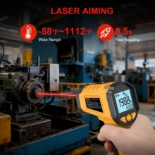 HYTAIS 1pc High Precision Infrared Thermometer Gun | Measurement Range -58°F To 1112°F | Adjustable Emissivity, Alarm Alert, Digital Display | Suitable For Baking, Cooking, Automotive Engine Testing, Industrial Use - Yellow - View 4