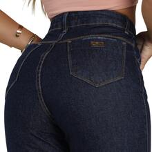 Calça Wide Leg Feminina Jeans Cintura Alta   elegante  Festa  Fofo    Jeans    Bolso  Zíper  Botão    Reta  Noite  Diário  Escola    Atemporal - Escura - Visão 4