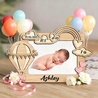 1pc Wooden Baby Photo Frame, Newborn Announcement Sign, Wooden Photo Prop For Newborn Baby Photography