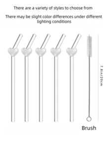 1pc/2pcs Pearl White Curved Glass Straw, Heart-Shaped Design, Elegant Reusable, Suitable For Iced Coffee/Bubble Tea/Juice, Fashionable Gift For Her/Him/Friends - Transparent - View 6