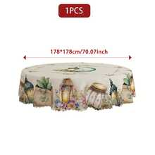 1件波西米亚风米色斋月桌布，饰有蓝色月亮和星星图案，可水洗长方形桌布，适用于用餐、餐桌、派对、节日庆典装饰、开斋节装饰、礼品
