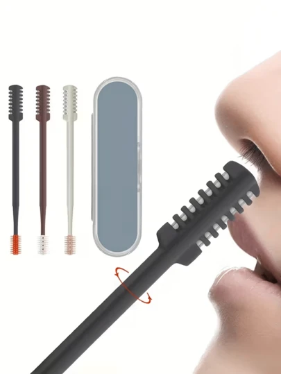 3件套双头鼻毛修剪器，带收纳盒，360°旋转便携式剃须刀，男女通用，手动鼻毛去除套装 - 无需电源，无电池设计，塑料结构，鼻毛修剪器，个人护理工具，符合人体工程学手柄