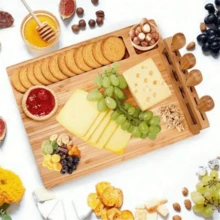 1 Set Bamboo Cheese Board, Cheese Plate, Kitchen Cheese Cutting Board, Wooden Tray - Multicolor - View 7