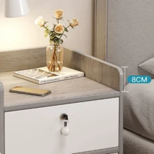 Mesita de noche moderna, práctica mesa auxiliar - mesita de noche con dos cajones - Gris Claro - Ver 5