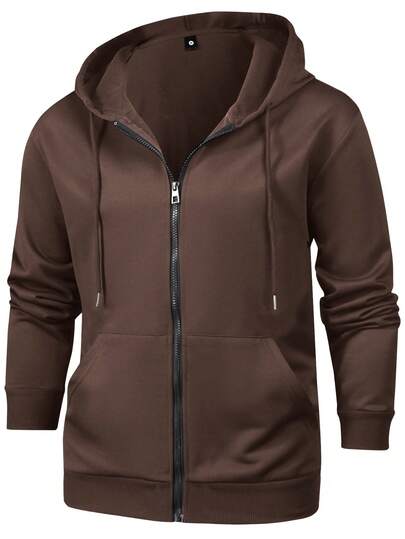 Vår/höst Ny herrjacka Enfärgad Slät dragkedja Huvfickor Bekväm och minimalistisk Normal passform Överdimensionerad Casual Sport Resor Semester Herrjacka