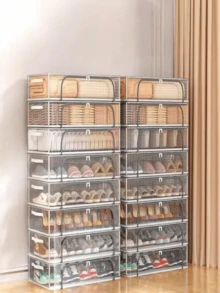 1pc Modern Transparent PVC Shoe Box With 2 Windows And Mesh Sides - Under Bed Storage Use, Suitable For Sneakers And High Heels, Multi-Functional Durable Rectangular Shoe Rack, Sturdy Structure