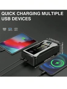 Portable Car Jump Starter With Air Compressor, Emergency LED Light And Power Bank - Quickly Charges Phones, Laptops, Cars, Trucks, RVs - Includes Storage Bag And Car Charger | Stylish Power Bank | Advanced Features, Portable Car Jump Starter - Multicolor - View 7