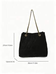 Large Capacity Fashion Tote Bag, Padded, Embroidered Quilted, Soft, Winter Chain Strap Shoulder Crossbody Bag For Women - Black - View 8