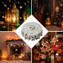 1件波西米亚风米色斋月桌布，饰有蓝色月亮和星星图案，可水洗长方形桌布，适用于用餐、餐桌、派对、节日庆典装饰、开斋节装饰、礼品