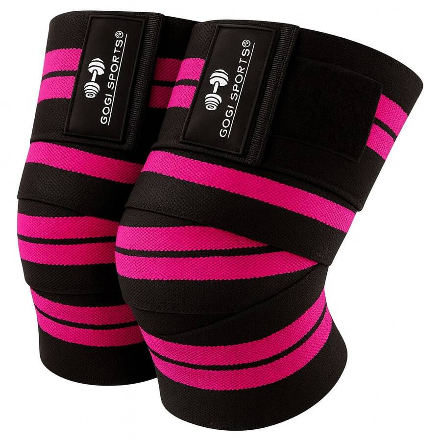 GOGI SPORTS Knee Wraps Premium Quality Knee Bandages Crossfit Gym - Pink - View 1