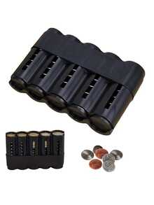 1pc Multi-Function Black Plastic Coin Storage Box - 5 Compartment Euro Coin Holder With Coin Dispenser, Portable Euro Coin Case And Travel Coin Container | Coin Organizer For Car, Home, Office And Travel | Perfect Gift For Friends, Family And Loved Ones, Ideal For Collectors On Holidays/Thanksgiving/Christmas, Also A Must-Have For Back To School - Multicolor - View 3