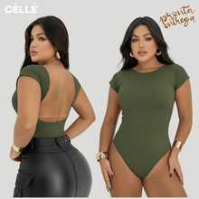 Women's Ballerina Bodysuit With Low Neckline And Open Back – Short Sleeves And Double Lining - màu đen - Xem 9