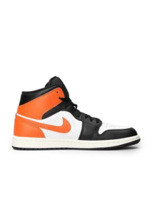 Jordan Air 1 Mid 男士运动鞋，轻盈透气网眼鞋面，缓震减震，防滑厚底，撞色Logo，亲肤易清洁，舒适贴合，适合健身房、街头、下班后、日常出行、跑步通勤等场合，白色、橙色、黑色可选，货号：DQ8426-801 - 白色 橙色 黑色 - 查看 2
