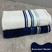 Set Of 2 Large, Thick, Super Absorbent, Soft Bath Towels, 100% Cotton, Lumix, 80cm X 1.50m - KIT2B-LUMIX-C1 - 白藍/海軍藍 - 查看 1