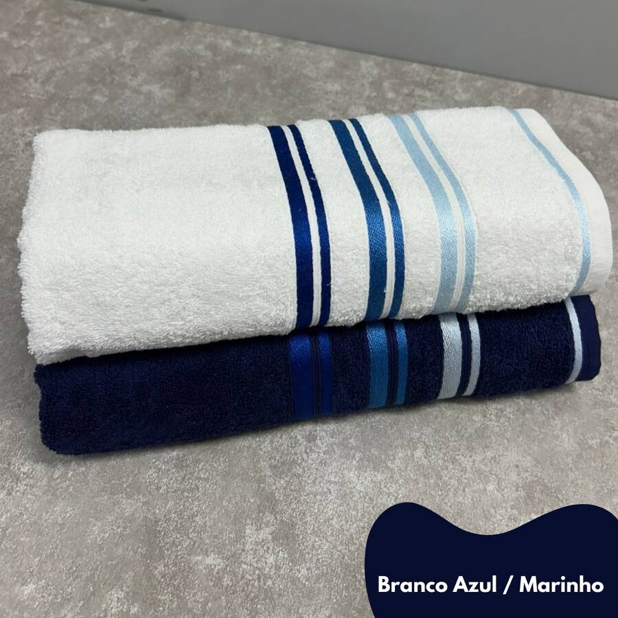 Set Of 2 Large, Thick, Super Absorbent, Soft Bath Towels, 100% Cotton, Lumix, 80cm X 1.50m - KIT2B-LUMIX-C1 - 白藍/海軍藍 - 查看 1
