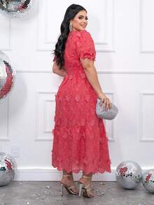 Vestido Feminino de Festa Casamento Madrinha Convidada Rodado Soltinho Verão - Coral - Visão 3