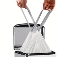 Paquete de 10 rollos con 200 bolsas de basura con cordón de 200 colores: extra gruesas, duraderas, a prueba de fugas, resistentes al calor, sin olores, ideales para cocinas, baños y oficinas. - Gris - Ver 5