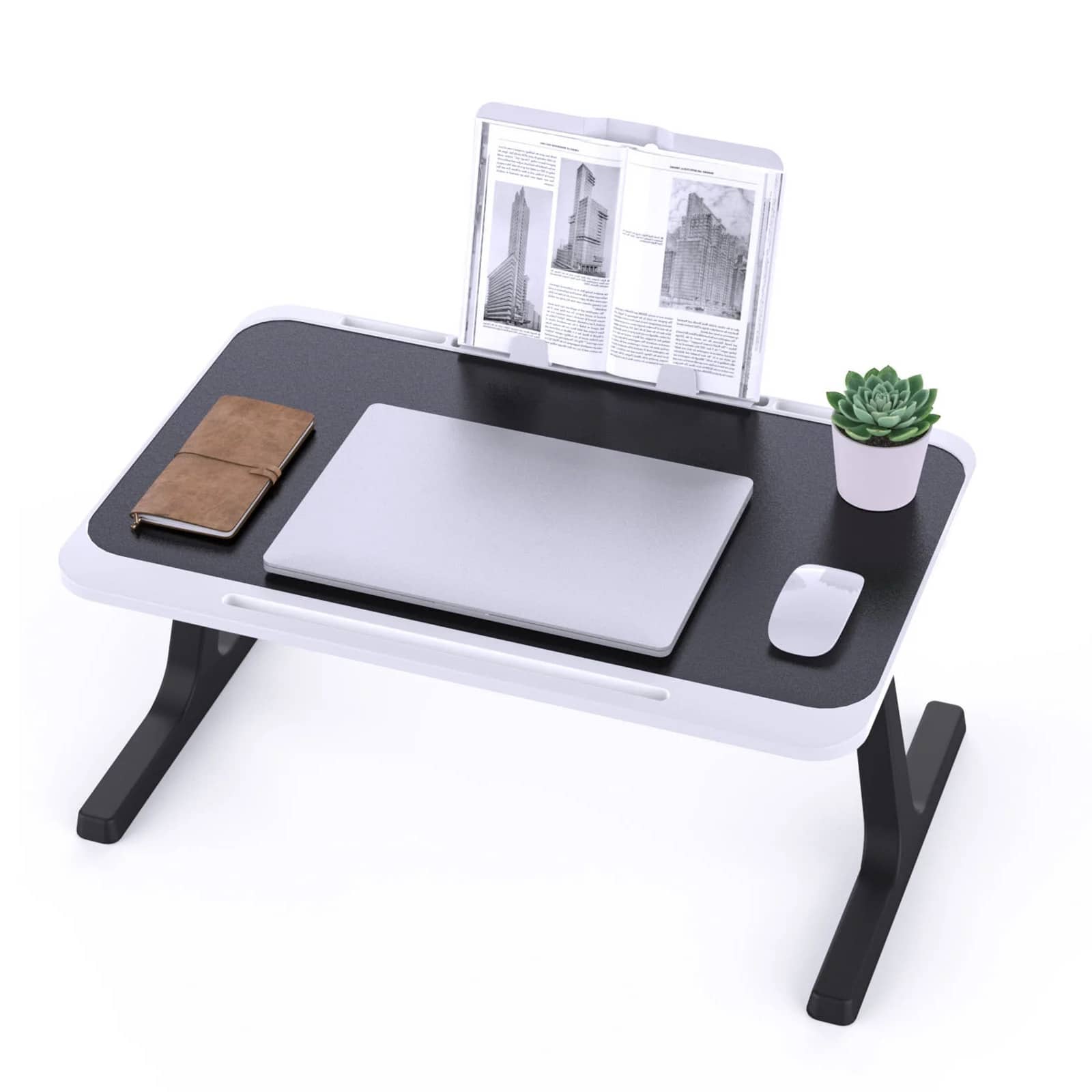 Laptop Bed Tray Desk Adjustable Laptop Table Foldable Portable Laptop Desk With Storage Drawer Or Bookstand For Eating Breakfast On Bed/Couch , Working, Writing, Gaming, Drawing(Black Or Grey) - with built-in bookstand-black - 查看 1