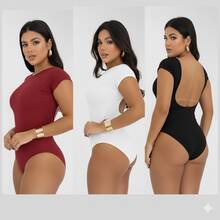 Women's Ballerina Bodysuit With Low Neckline And Open Back – Short Sleeves And Double Lining - trắng - Xem 3