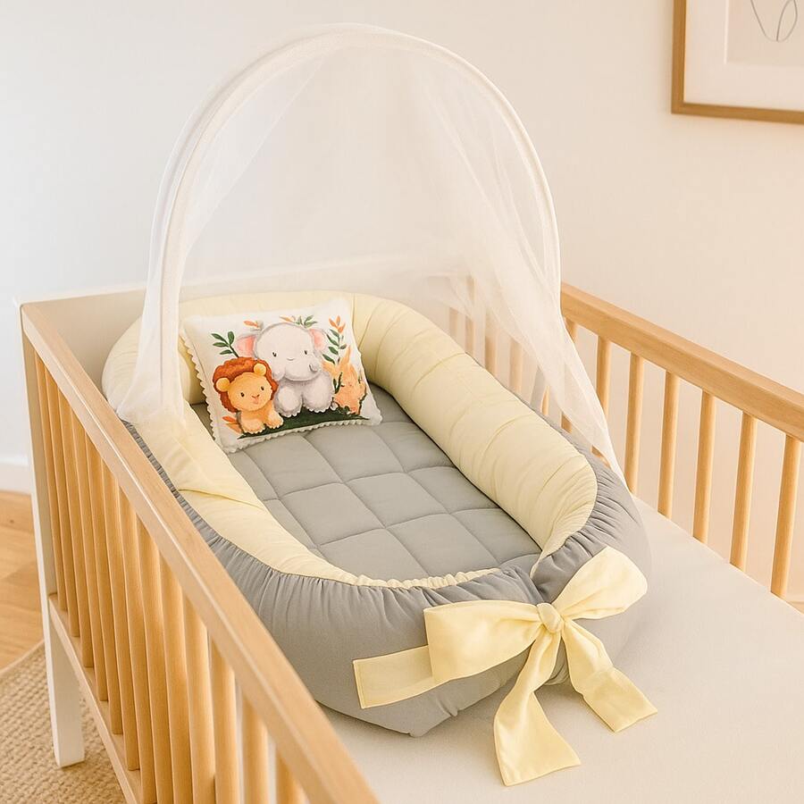 Baby Crib Reducer Nest With Mosquito Net Arch, Various Colors - Grey - View 1