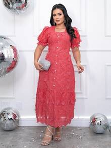 Vestido Feminino de Festa Casamento Madrinha Convidada Rodado Soltinho Verão - Coral - Visão 4