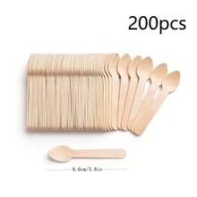 100pcs/Pack 100% Natural Birchwood Disposable Mini Dessert Spoons, 3.8 Inch/10cm, Suitable For Eating Desserts, Cakes, Ice Cream, Picnics, Camping, Parties, Summer Dinners, Portable - Multicolor - View 12