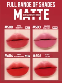 Maybelline 惊艳持久哑光唇膏 #604 红棕色 3.9克/0.13盎司，丝绒哑光质地，显色度高，提亮肤色，适合所有肤色，轻轻一抹即可呈现饱满鲜艳的色彩，温暖的底色更添迷人魅力。三步轻松上妆：旋转涂抹，晕染勾勒唇形，打造奢华日常唇妆，持久持妆一整天。优雅钢琴漆面柔雾喷砂包装，方便携带，随时随地，是必备的彩妆单品。 - 604#赤茶橘棕 - 查看 4