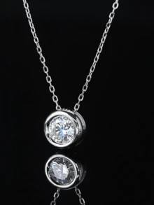 1 chiếc dây chuyền Moissanite đính kim cương tròn 1 carat, mặt dây chuyền bạc 925 cao cấp, kiểu dáng cổ điển thanh lịch, dây chuyền hứa hẹn, dây chuyền vĩnh cửu, món quà trang sức sang trọng tinh tế dành cho phụ nữ. - Vòng cổ Moissanite tròn - Xem 13