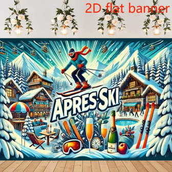 1 pieza Pancarta plana 2D de fiesta de esquí de invierno, tela de fondo de poliéster, decoración versátil para el hogar, el jardín, el estudio, el garaje, el fondo fotográfico, celebraciones al aire libre, sin necesidad de electricidad, para Navidad, Año Nuevo, San Valentín, boda, cumpleaños, aniversario