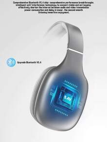 Wireless Low-Delay Over-Ear Headphones, Bluetooth Headset With Radio Function, Plug & Wireless Support, Rechargeable Headphones For Gamers, Movie Lovers & Gifts - Silver - View 6