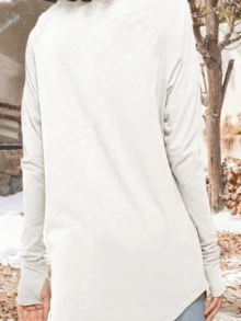 Women's Casual Long Sleeve Tops Crew Neck Round Hem Loose T-Shirts Tunic Tops With Thumb Holes - 白色 - 查看 2