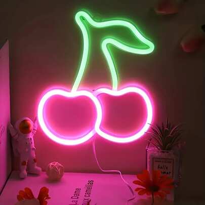 Cute Cherry Neon LED Sign, USB Or Battery Powered, Suitable For Bedroom, Wedding, Birthday Party, Anniversary, Valentine's Day Home Decor, Restaurant, Bedroom, Birthday Party, Game Room Decorative Lighting