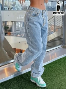 Jeans PETITE, jeans di jeans casual con bottoni e tasche, adatti per uso quotidiano - Lavaggio chiaro - Visualizzare 2