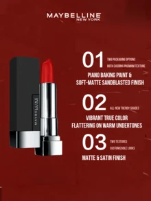 Maybelline 惊艳持久哑光唇膏 #609 浓郁樱桃色 3.9克/0.13盎司 - 畅销丝绒哑光配方，高显色度，提亮肤色，适合所有肤色，轻轻一抹即可呈现饱满鲜艳的色彩，温暖的底色更添迷人魅力。三步轻松上妆：旋转出唇膏，晕染勾勒唇形，打造日常奢华唇妆。持久显色，全天候持妆。钢琴漆柔雾喷涂包装。 - 609#濃鬱櫻桃 - 查看 9