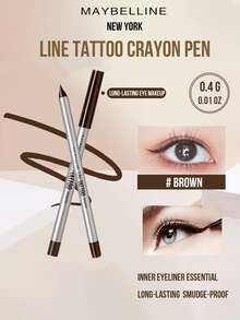Maybelline LINE TATTOO CRAYON PEN #BLACK 0.4G/0.01OZ - HOT, Long-Lasting Waterproof Gel Eyeliner, Rich Pigment Deep-Set Eye Makeup, Ideal For Beginners to Use, 3-Step Bigger Eye Smrl, Creamy Texture Look-Pro - 棕色 - 查看 2