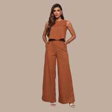 Stylish Women's Linen Pants And Blouse Set - Óxido marrón - Ver 1