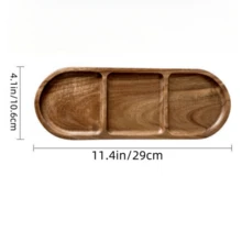 1个木质托盘，可作甜点盘、小吃拼盘、早餐托盘，适用于家庭厨房、餐厅、开胃菜盛放、派对、下午茶、家庭聚会、户外露营等场合，可盛放水果、糖果、甜点、蛋糕、寿司、节日聚会、派对装饰等。