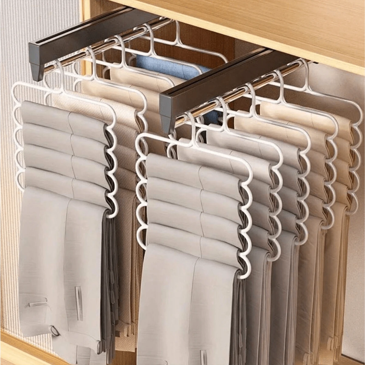 5-Layer Multifunctional Pants Rack, Wardrobe Space Saving Hanging Pants Rack, Household Anti Slip Multi-Layer Pants Storage Hanger, Multi-Purpose Hair Clip Storage Rack (3 Pieces) - Hồng - Xem 1