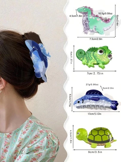 2 piezas/1 pieza Pinzas para el cabello de fibra de acetato con diseño de ballena azul, accesorios para el cabello lindos con diseño de lagarto y delfín para mujeres, pinzas elegantes para el cabello para disfraz de otoño/invierno y vacaciones