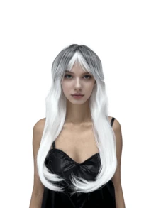 1件装 - 女士派对黑白假发 - 黑白撞色长假发 - 引人注目的派对焦点
