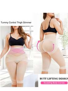 Nebility 2 PCS High Waist Shaper Leggings For Women Tummy Control Butt Lifting Seamless Shapewear Thigh Slimming Body Shaper Panties - 米色*2 - 查看 4