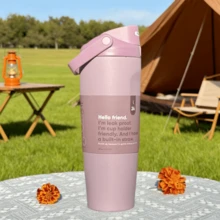 0W-ALA' 30oz  Sports Water Bottle With A Comfortable Handle For Easy Carrying. Triple-Layer Insulation Keeps Drinks Cold For 24 Hours. Designed Specifically For Hydration Lovers. Vacuum Insulated Bottle/Cup, Water Bottle/Drinking Vessel, Stainless Steel Insulated Cup, Suitable For Both Hot And Cold Coffee. - Xám - Xem 2