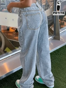 Jeans PETITE, jeans di jeans casual con bottoni e tasche, adatti per uso quotidiano - Lavaggio chiaro - Visualizzare 3